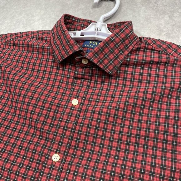 Polo Ralph Lauren Button Up Shirt Mens 17 / 43 Red Plaid Long Sleeve Slim Fit - Picture 5 of 10